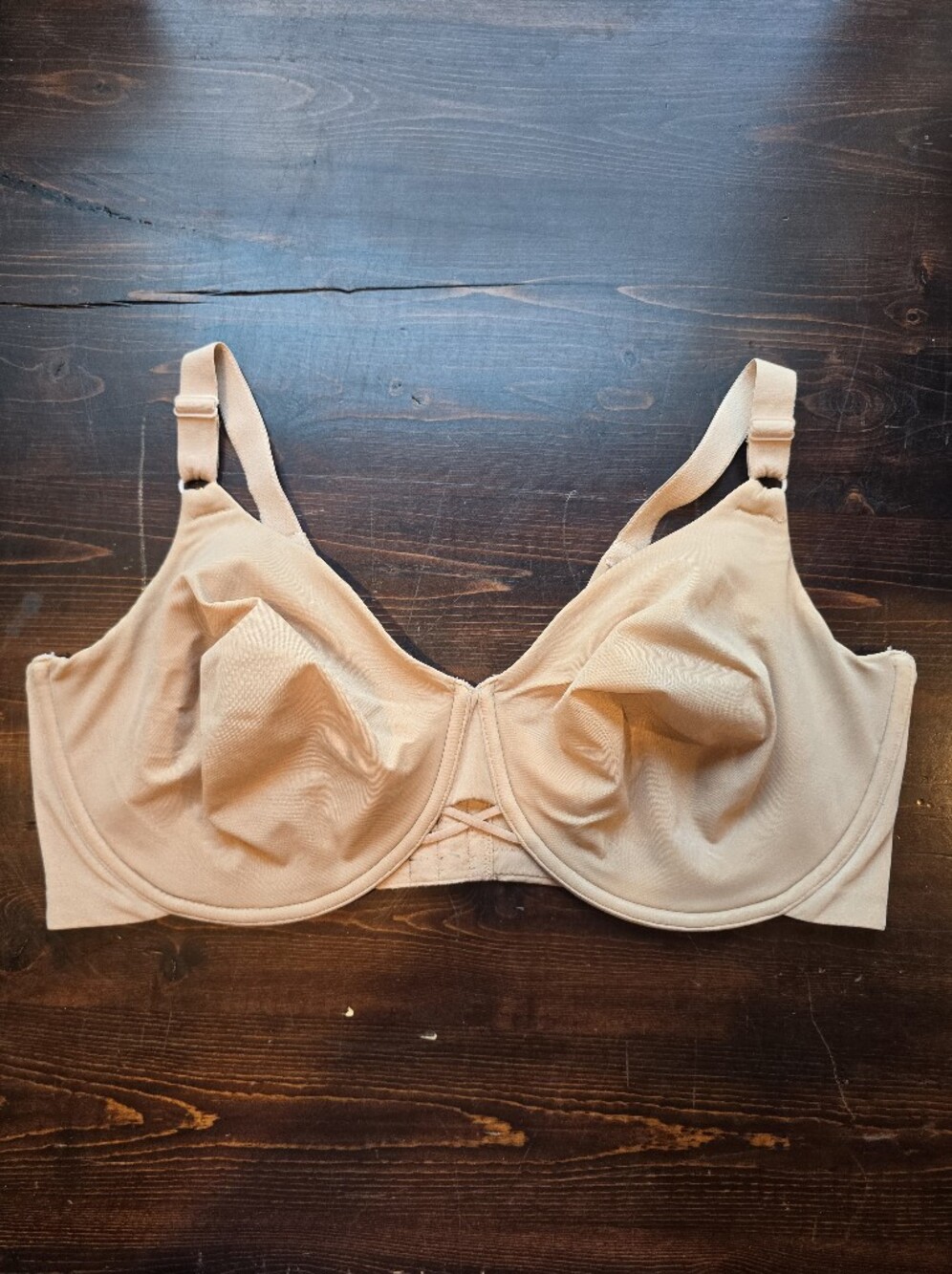 Curvation Beige Nude Full Figure Underwire Bra - Crisscross Center Accent